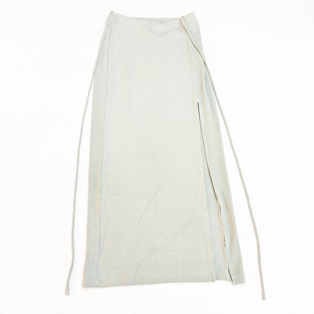 Princess Polly Pique Front Front Slit Denim Skirt Size 6